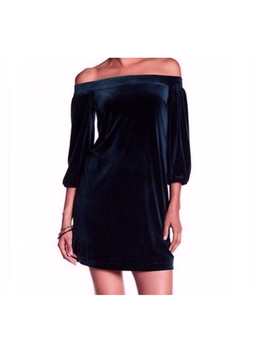Vince Camuto NEW off shoulder blue velvet mini women dress small cocktail party